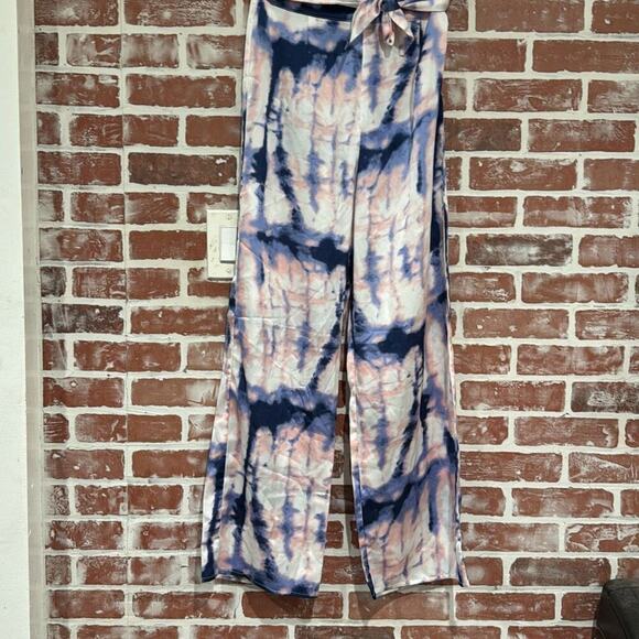 B35 Superdown Revolve Womens Blue Pink Tie Dye Waist Wide Leg Pants Size Small - Picture 1 of 5